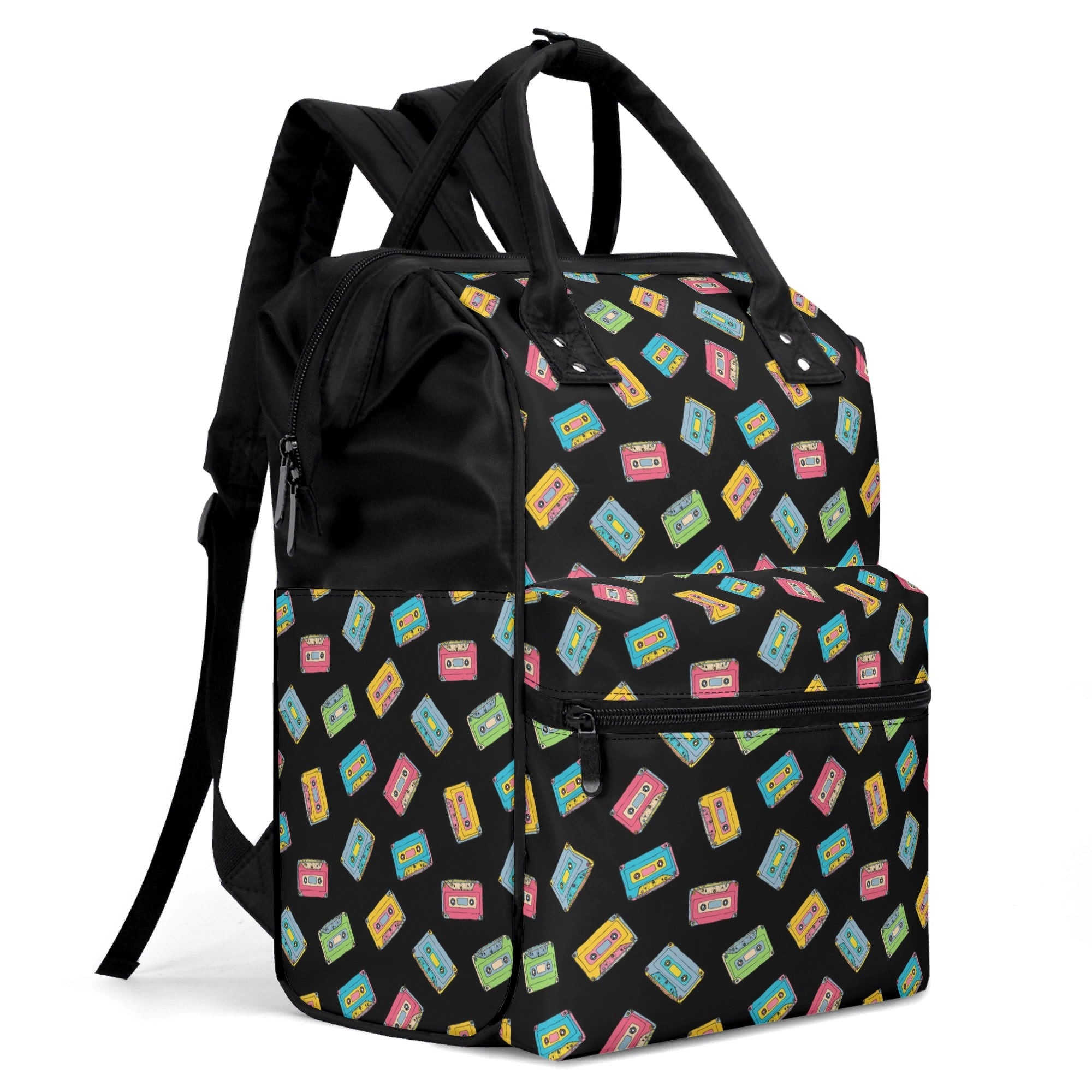 Colourful Cassette Tapes Multi Pocket Backpack Multi Pocket Backpack Music Printed Offshore Retro