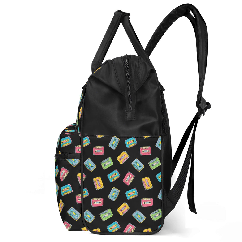 Colourful Cassette Tapes Multi Pocket Backpack Multi Pocket Backpack Music Printed Offshore Retro