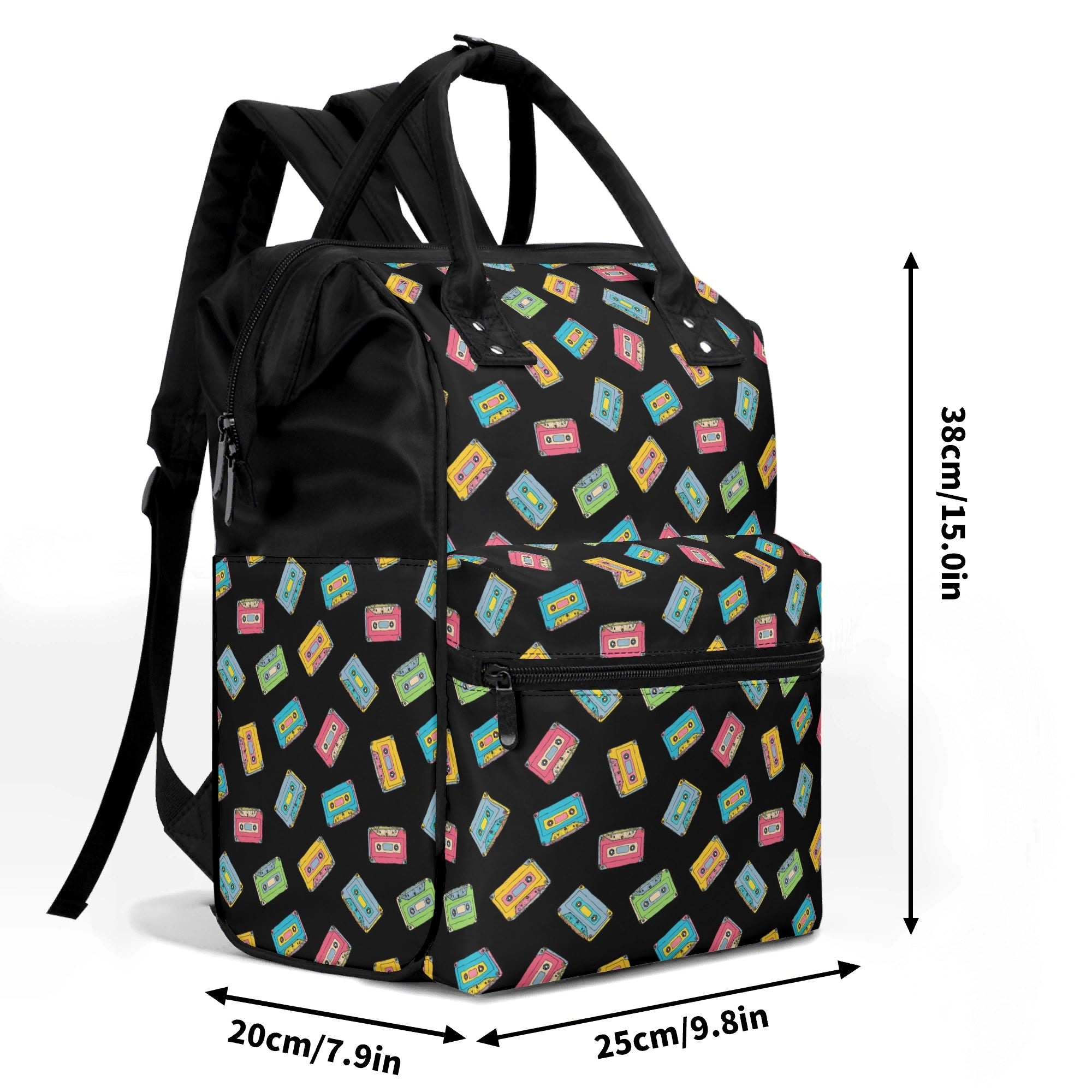 Colourful Cassette Tapes Multi Pocket Backpack Multi Pocket Backpack Music Printed Offshore Retro