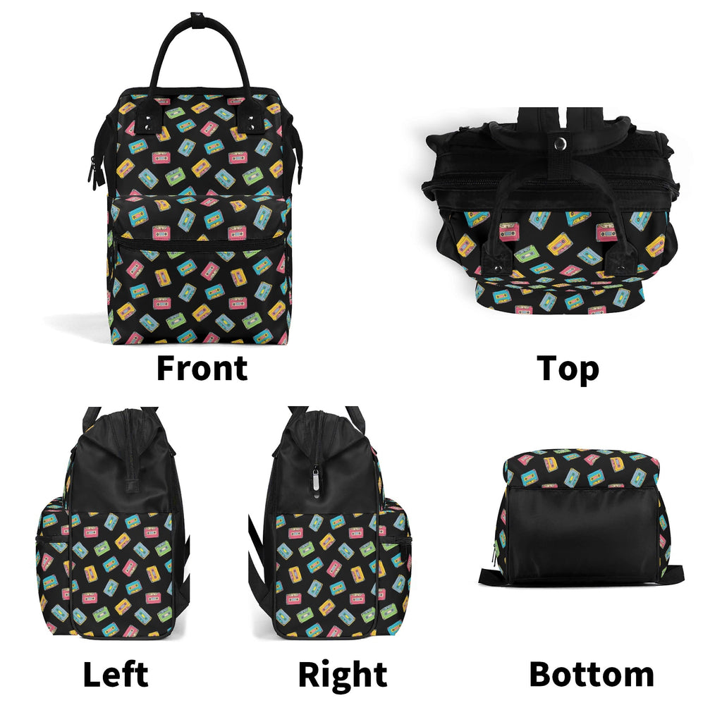 Colourful Cassette Tapes Multi Pocket Backpack Multi Pocket Backpack Music Printed Offshore Retro