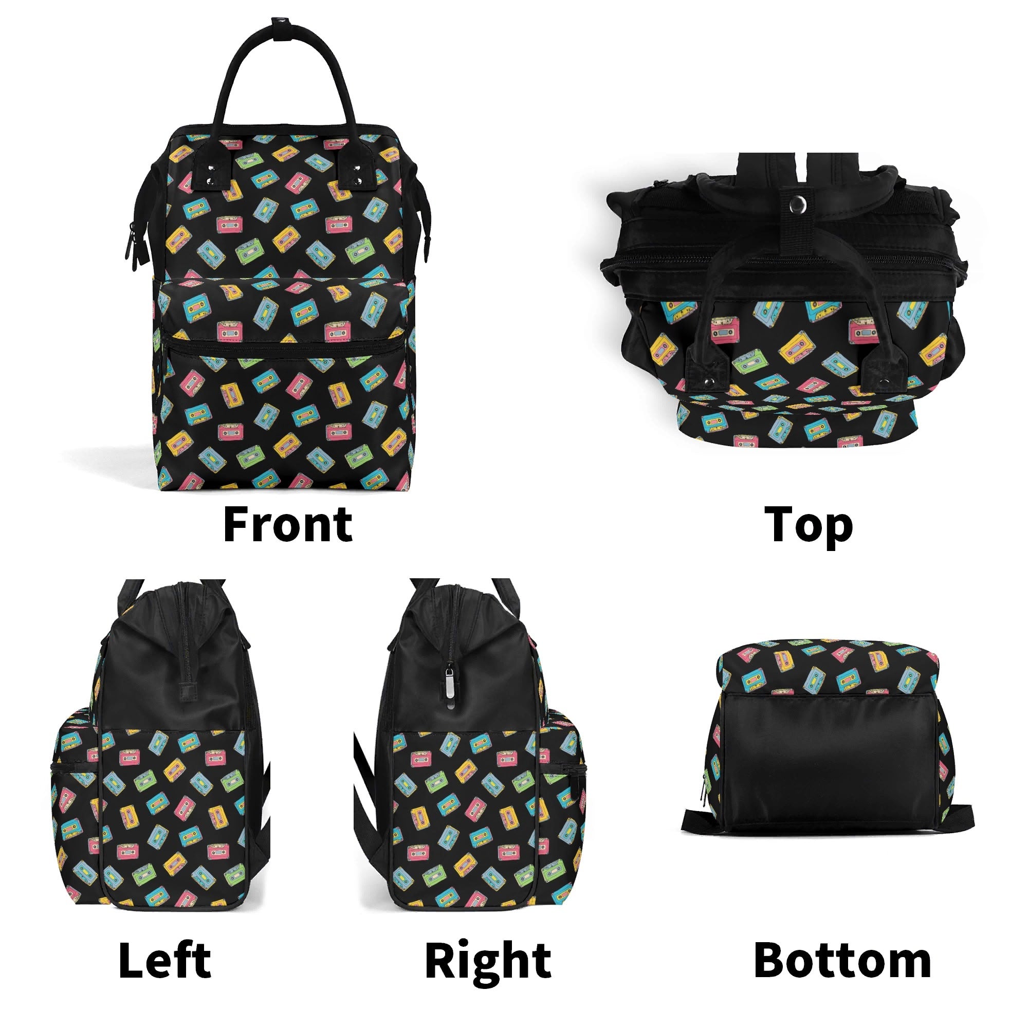 Colourful Cassette Tapes Multi Pocket Backpack Multi Pocket Backpack Music Printed Offshore Retro