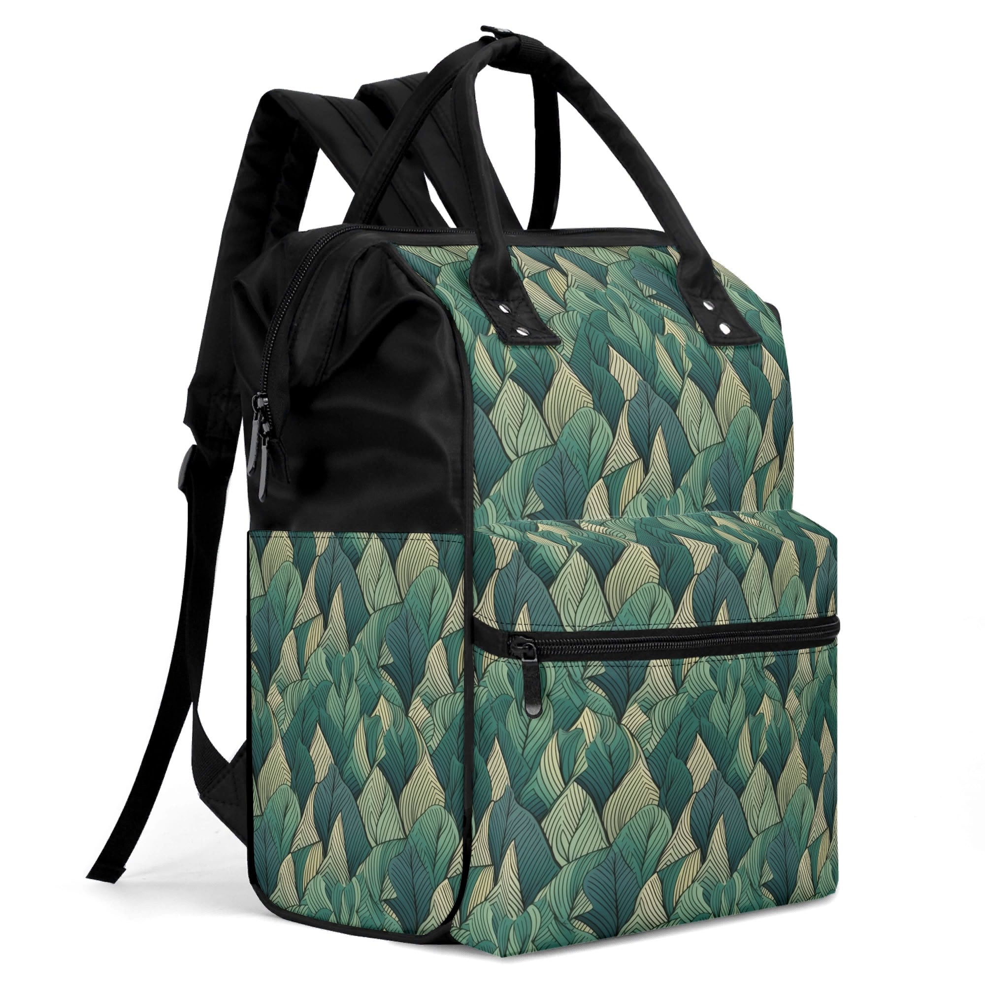 Leaf Pattern Multi Pocket Backpack Multi Pocket Backpack Plants Printed Offshore