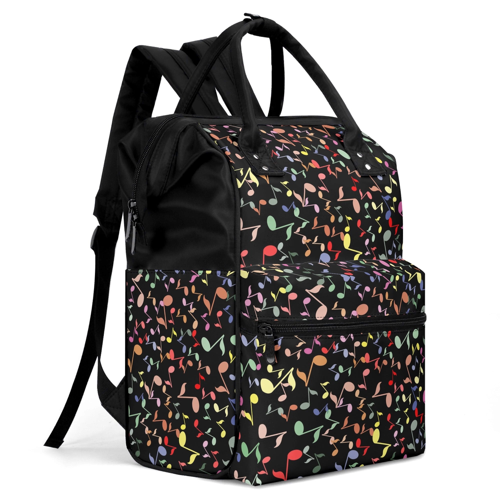 Quavers, Colourful Music Notes Multi Pocket Backpack Multi Pocket Backpack Music Printed Offshore