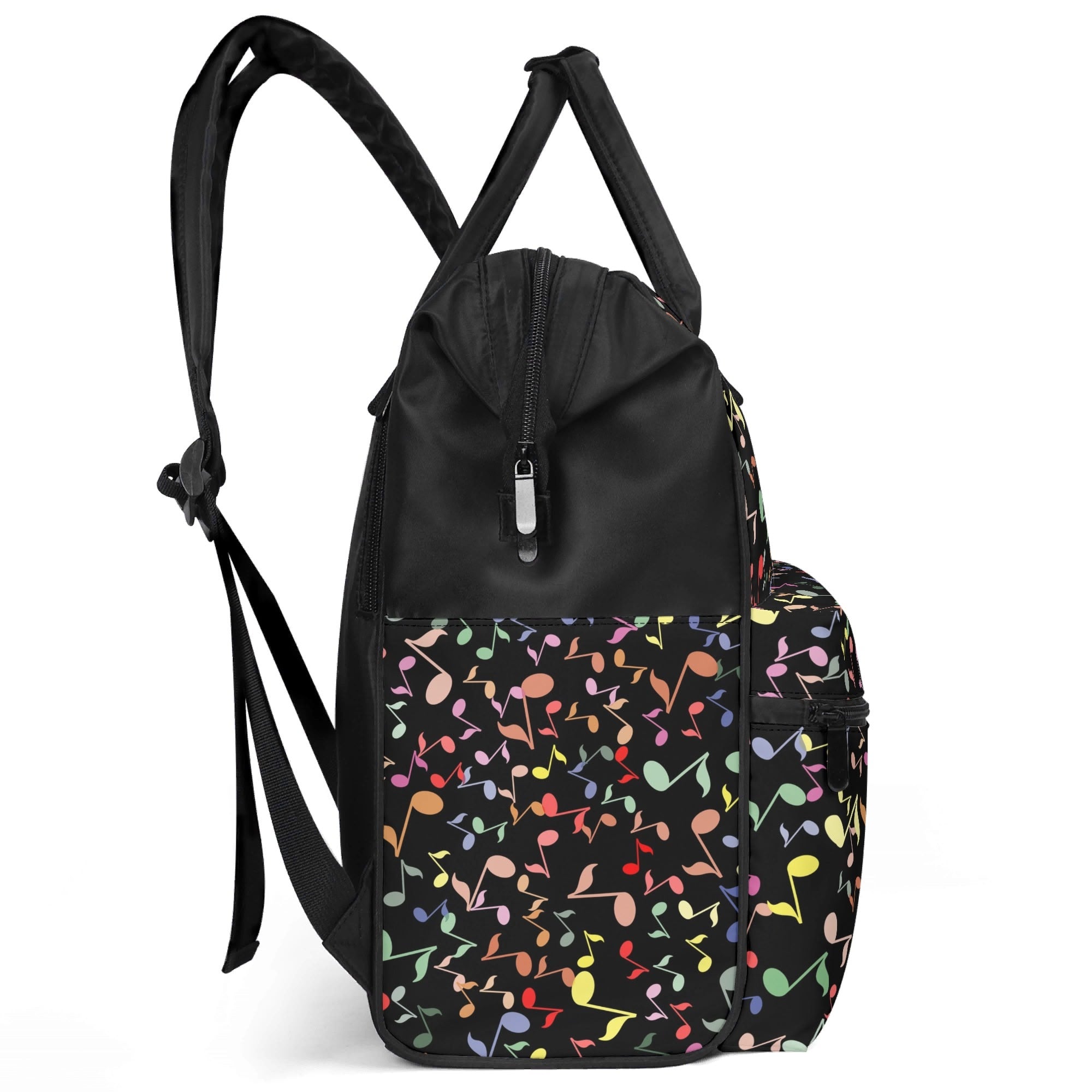 Quavers, Colourful Music Notes Multi Pocket Backpack Multi Pocket Backpack Music Printed Offshore