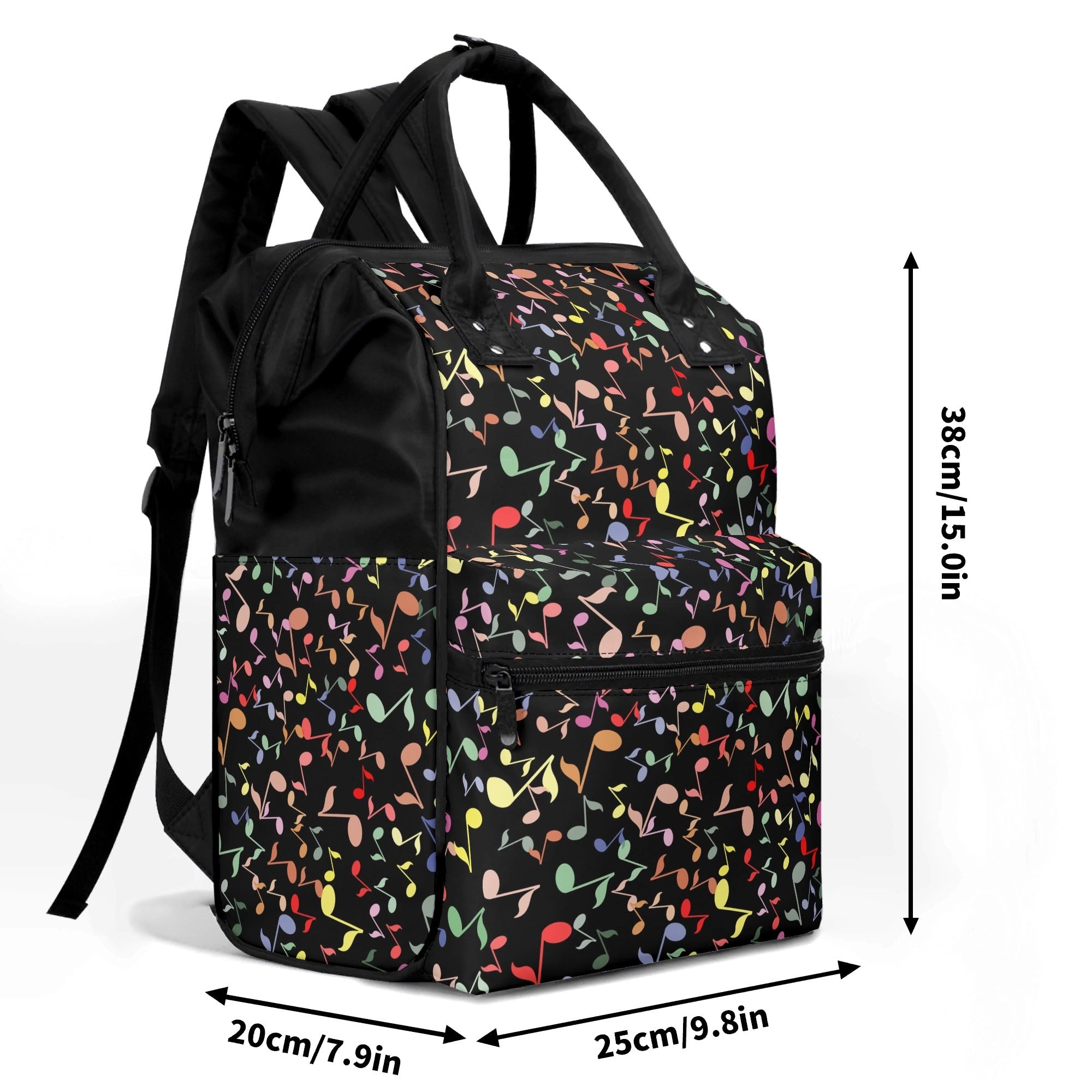 Quavers, Colourful Music Notes Multi Pocket Backpack Multi Pocket Backpack Music Printed Offshore