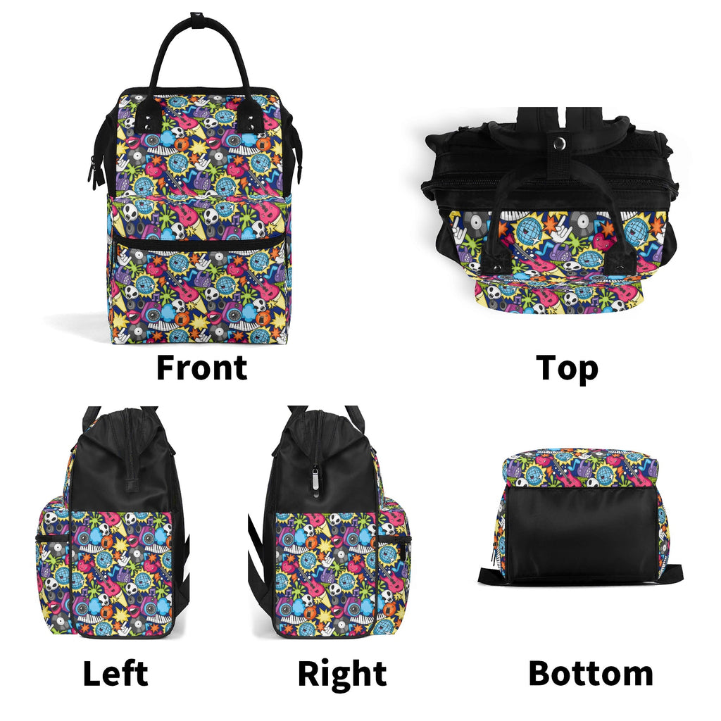 Sticker Music Multi Pocket Backpack Multi Pocket Backpack Music Printed Offshore