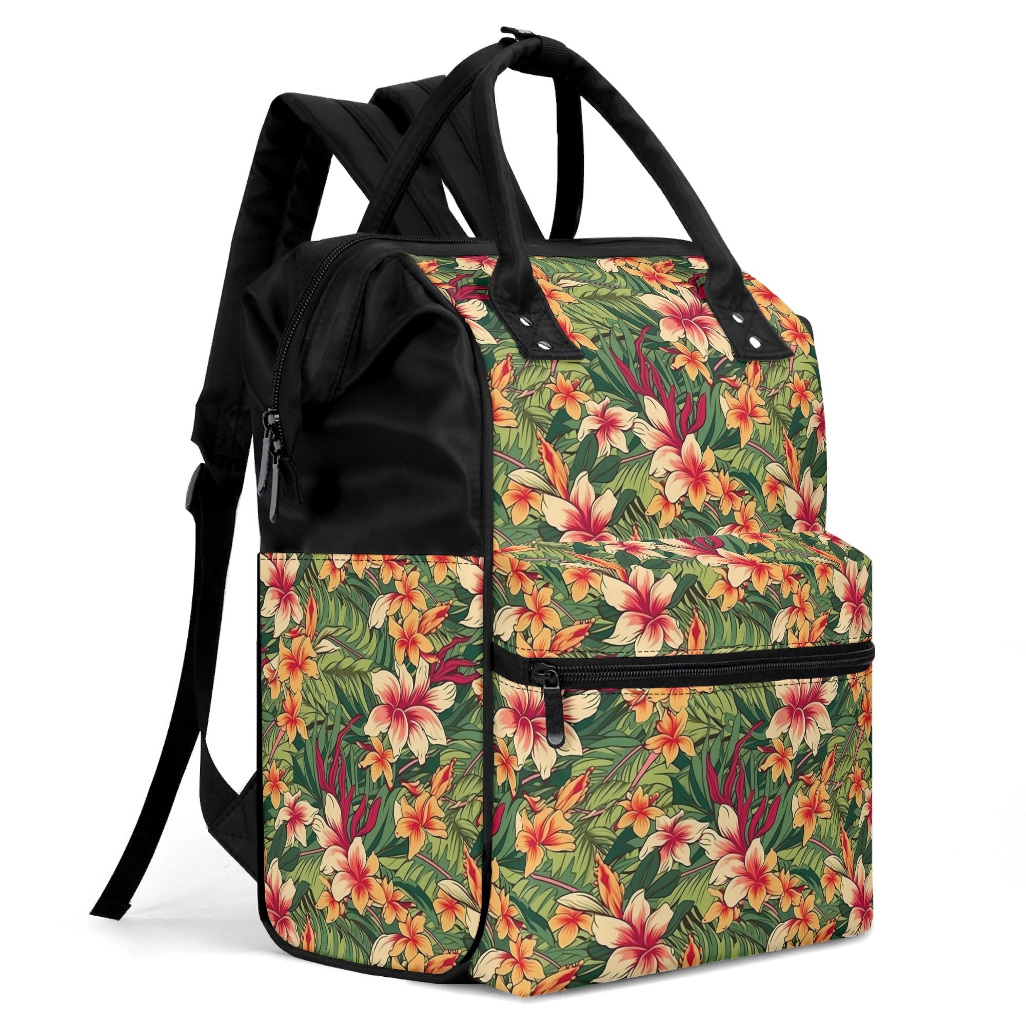 Vintage Hawaiian Floral Multi Pocket Backpack Multi Pocket Backpack Plants Printed Offshore