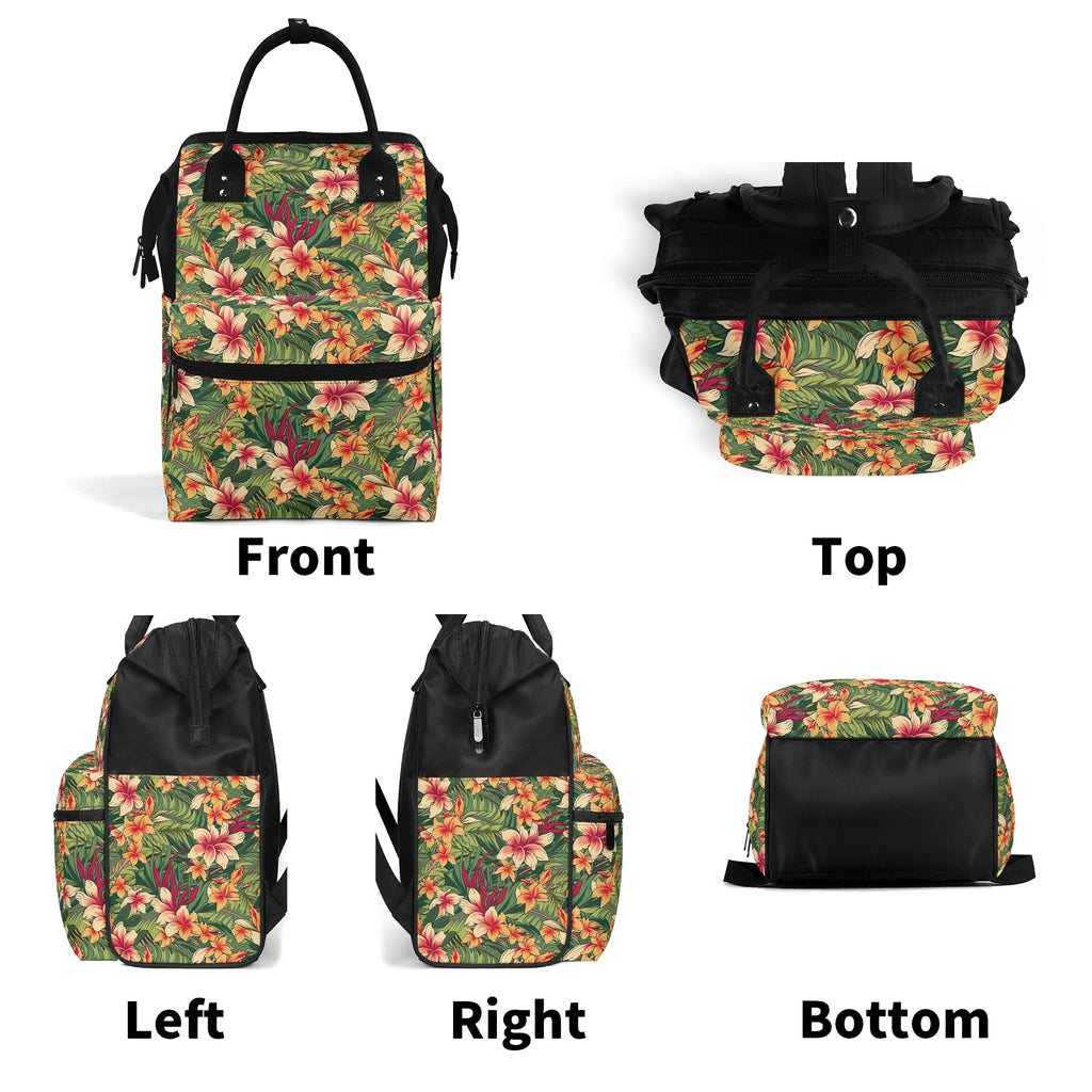 Vintage Hawaiian Floral Multi Pocket Backpack Multi Pocket Backpack Plants Printed Offshore