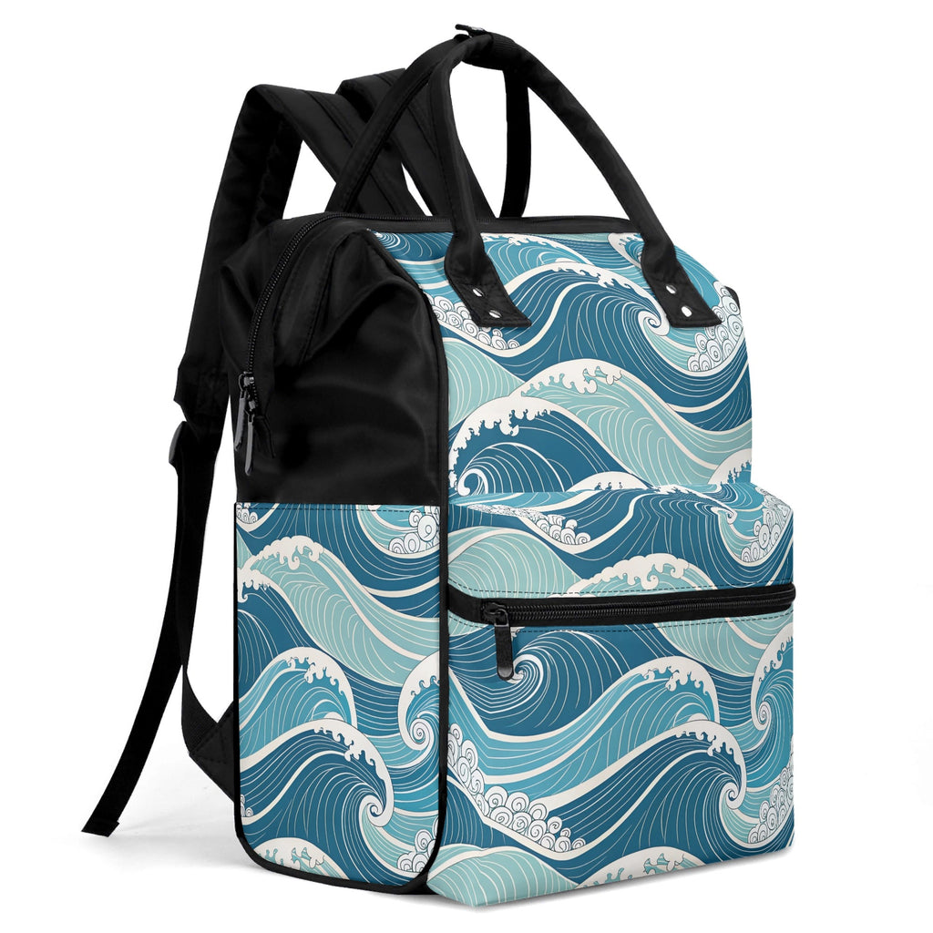 Ocean Waves Multi Pocket Backpack Multi Pocket Backpack Ocean Printed Offshore Surf