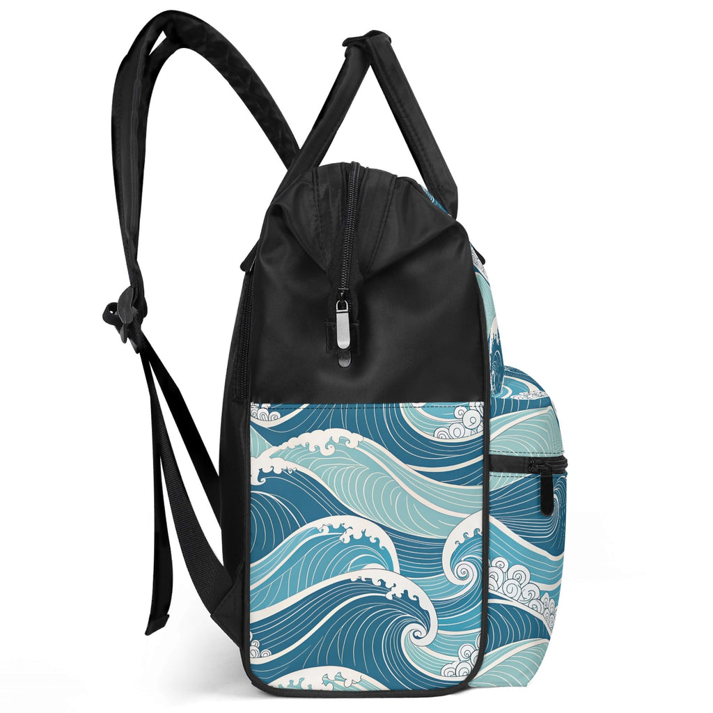 Ocean Waves Multi Pocket Backpack Multi Pocket Backpack Ocean Printed Offshore Surf