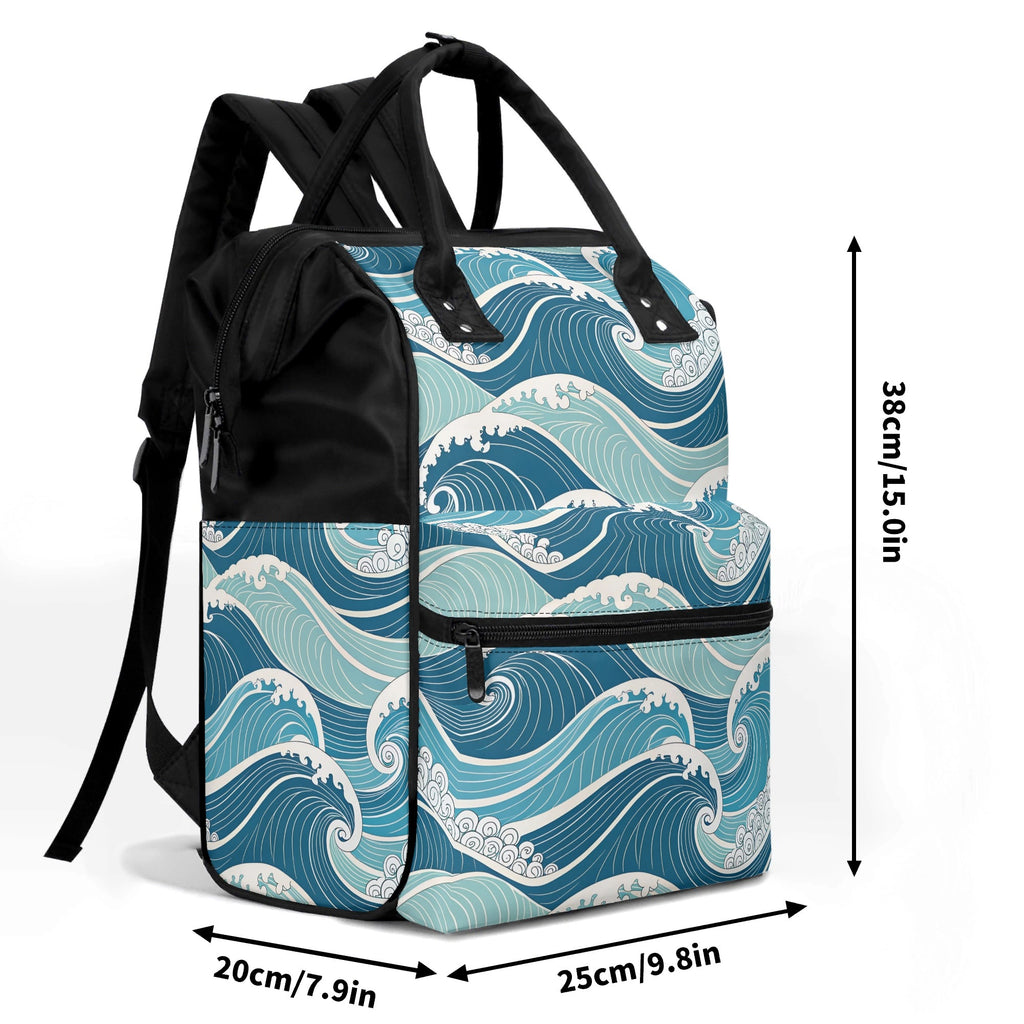 Ocean Waves Multi Pocket Backpack Multi Pocket Backpack Ocean Printed Offshore Surf