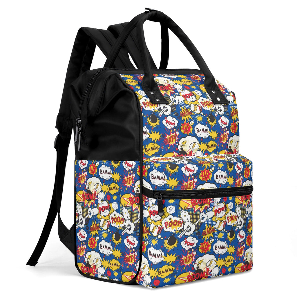 Blue Comic Book Multi Pocket Backpack Multi Pocket Backpack comic Printed Offshore