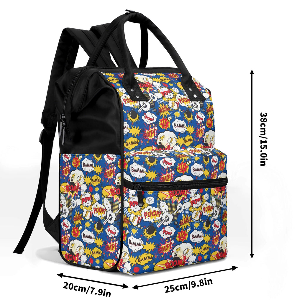 Blue Comic Book Multi Pocket Backpack Multi Pocket Backpack comic Printed Offshore