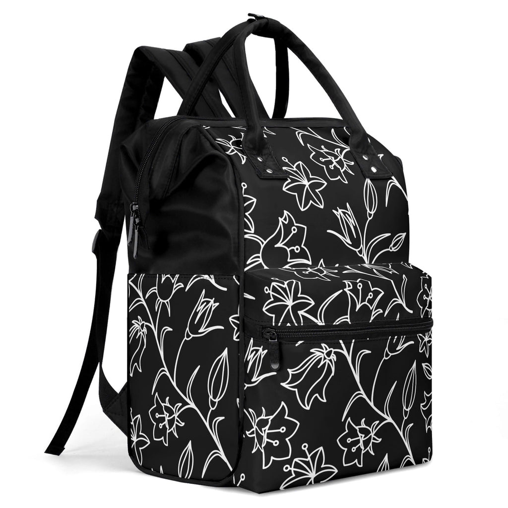 Black And White Floral Multi Pocket Backpack Multi Pocket Backpack Plants Printed Offshore