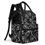 Black And White Floral Multi Pocket Backpack Multi Pocket Backpack Plants Printed Offshore