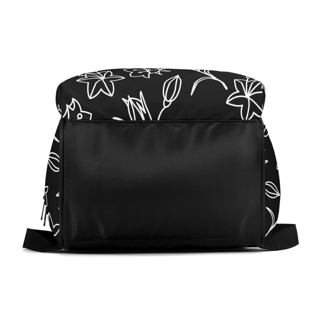 Black And White Floral Multi Pocket Backpack Multi Pocket Backpack Plants Printed Offshore