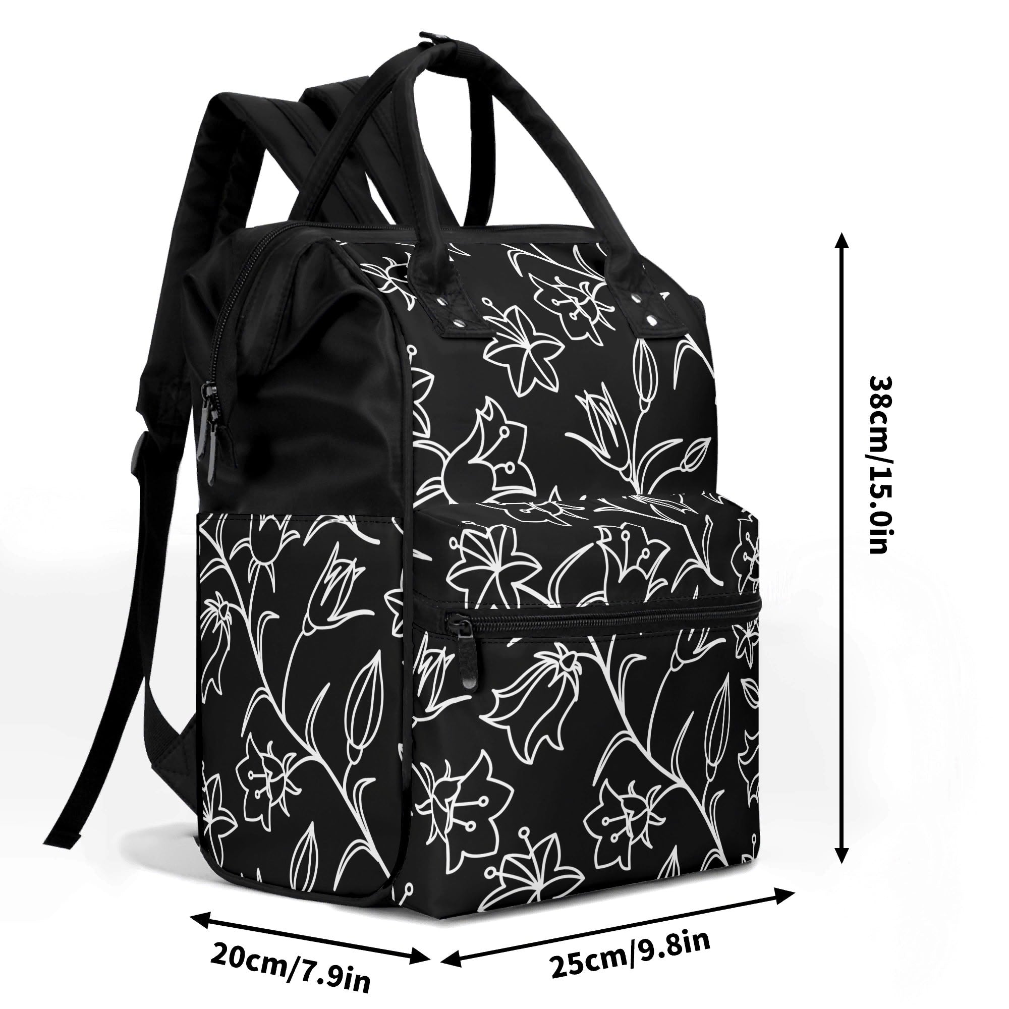 Black And White Floral Multi Pocket Backpack Multi Pocket Backpack Plants Printed Offshore