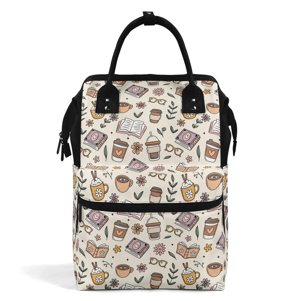 Books And Coffee Multi Pocket Backpack Default Title Multi Pocket Backpack Coffee Printed Offshore Reading