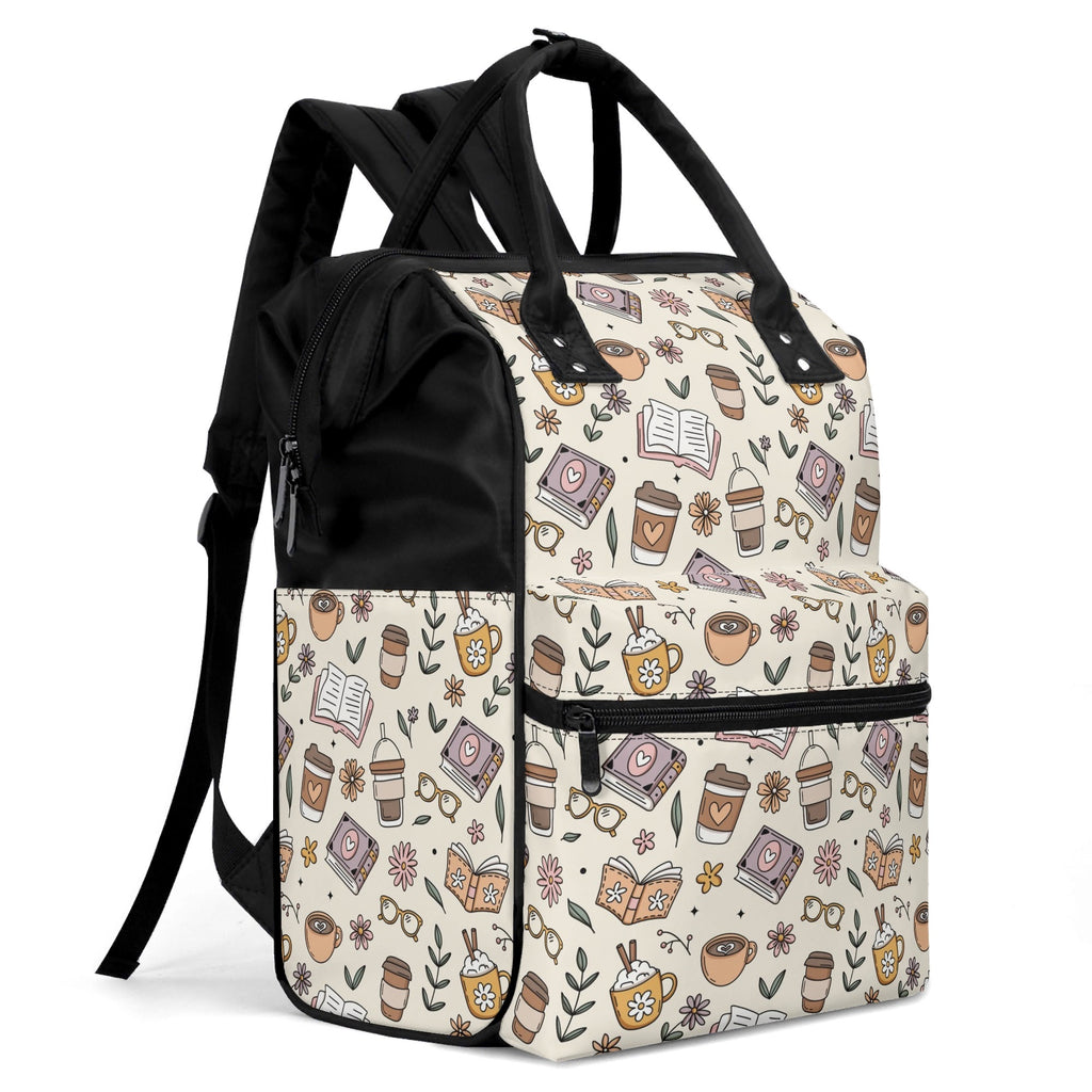 Books And Coffee Multi Pocket Backpack Multi Pocket Backpack Coffee Printed Offshore Reading