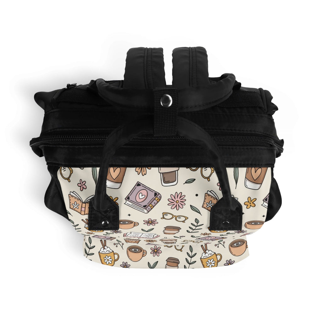 Books And Coffee Multi Pocket Backpack Multi Pocket Backpack Coffee Printed Offshore Reading