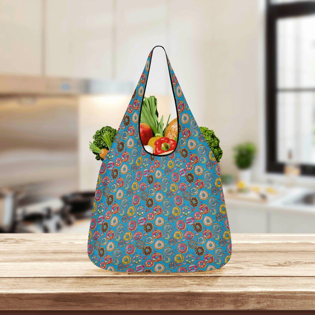 Doughnuts On Blue 3 Pack of Foldable Shopping Bags 3-Pack Shopping Bags Food Printed Offshore