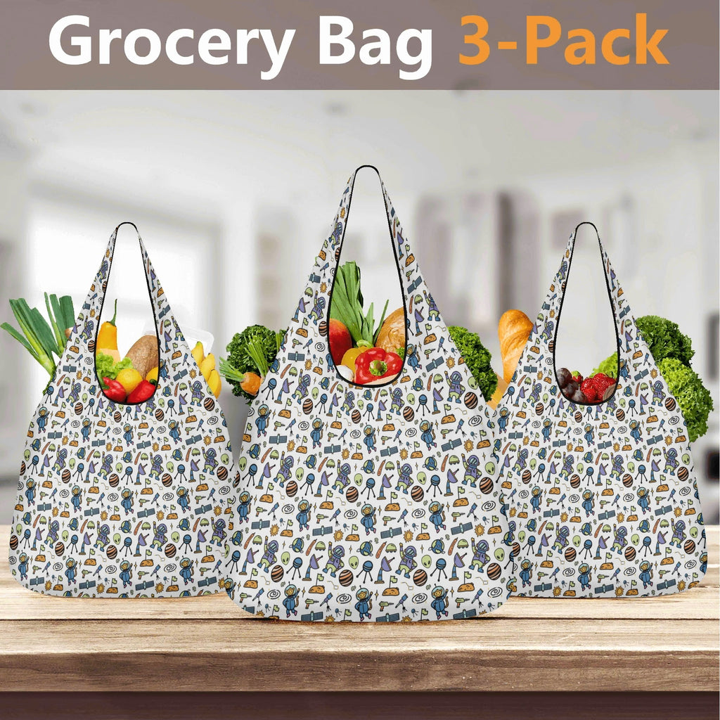All About Space 3 Pack of Foldable Shopping Bags 3-Pack Shopping Bags Printed Offshore Sci Fi