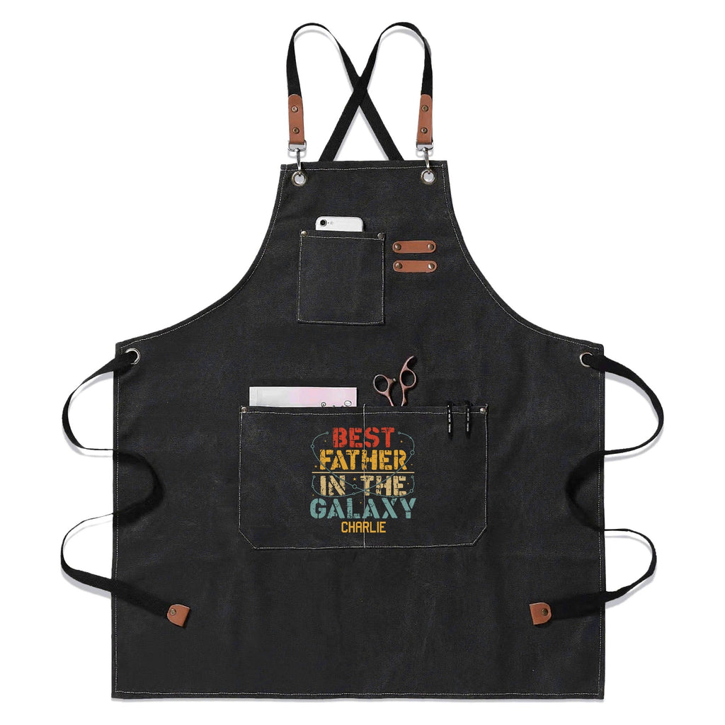 Personalised Best Father In The Galaxy Unisex Canvas Cross Back Chef Apron with Large Pockets Default Title Personalised Canvas Apron Dad Printed Offshore