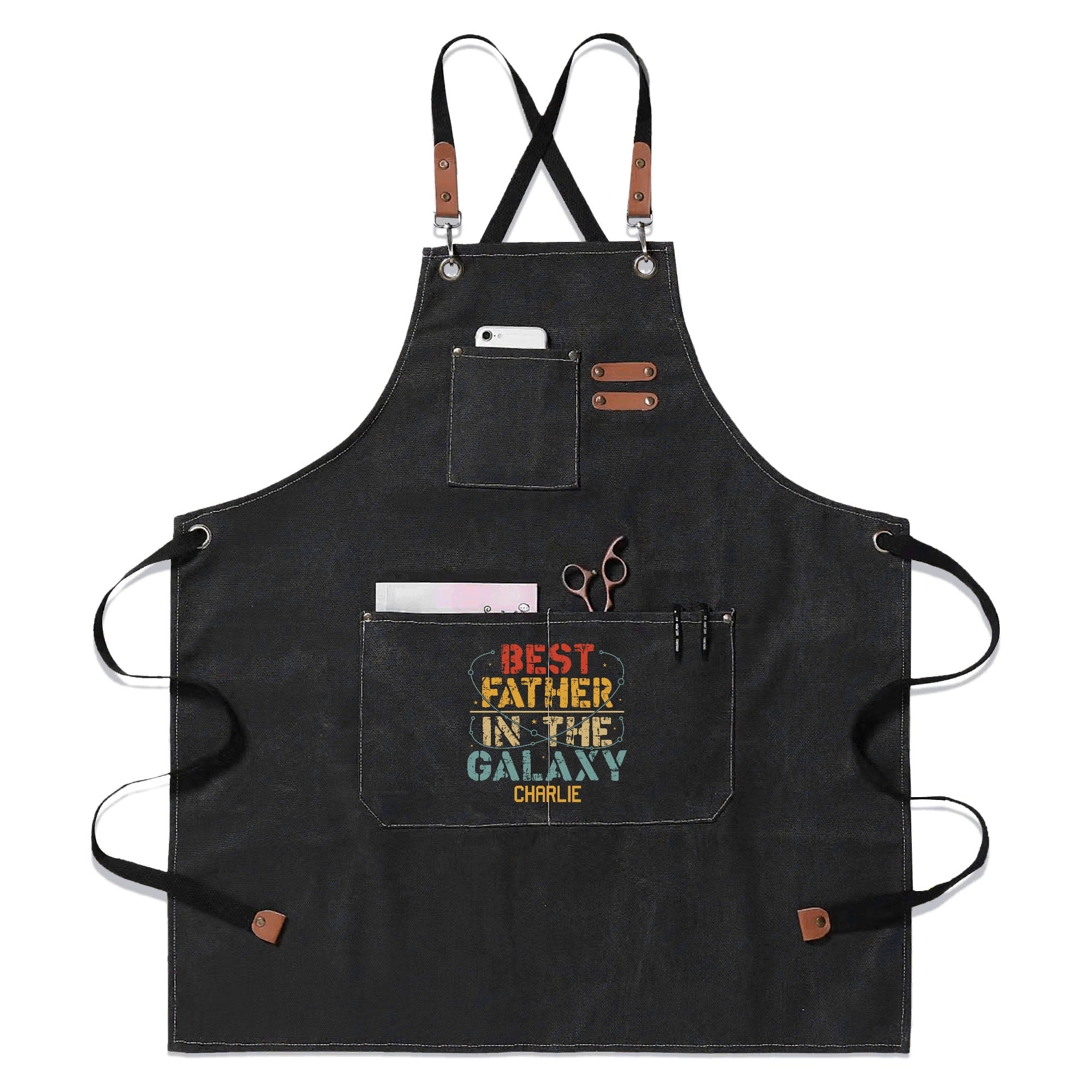 Personalised - Best Father In The Galaxy - Unisex Canvas Cross Back Chef Apron with Large Pockets Default Title Personalised Canvas Apron Dad Printed Offshore