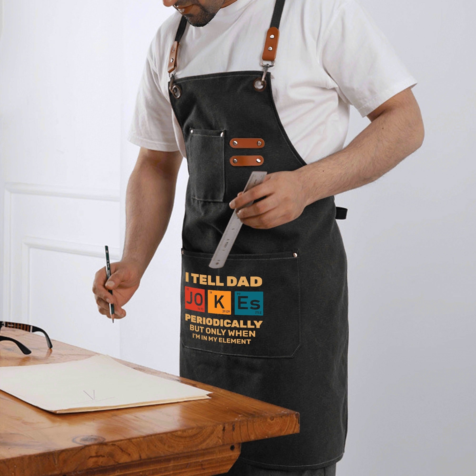I Tell Dad Jokes Periodically - Unisex Canvas Cross Back Chef Apron with Large Pockets Canvas Apron Dad Printed Offshore Science