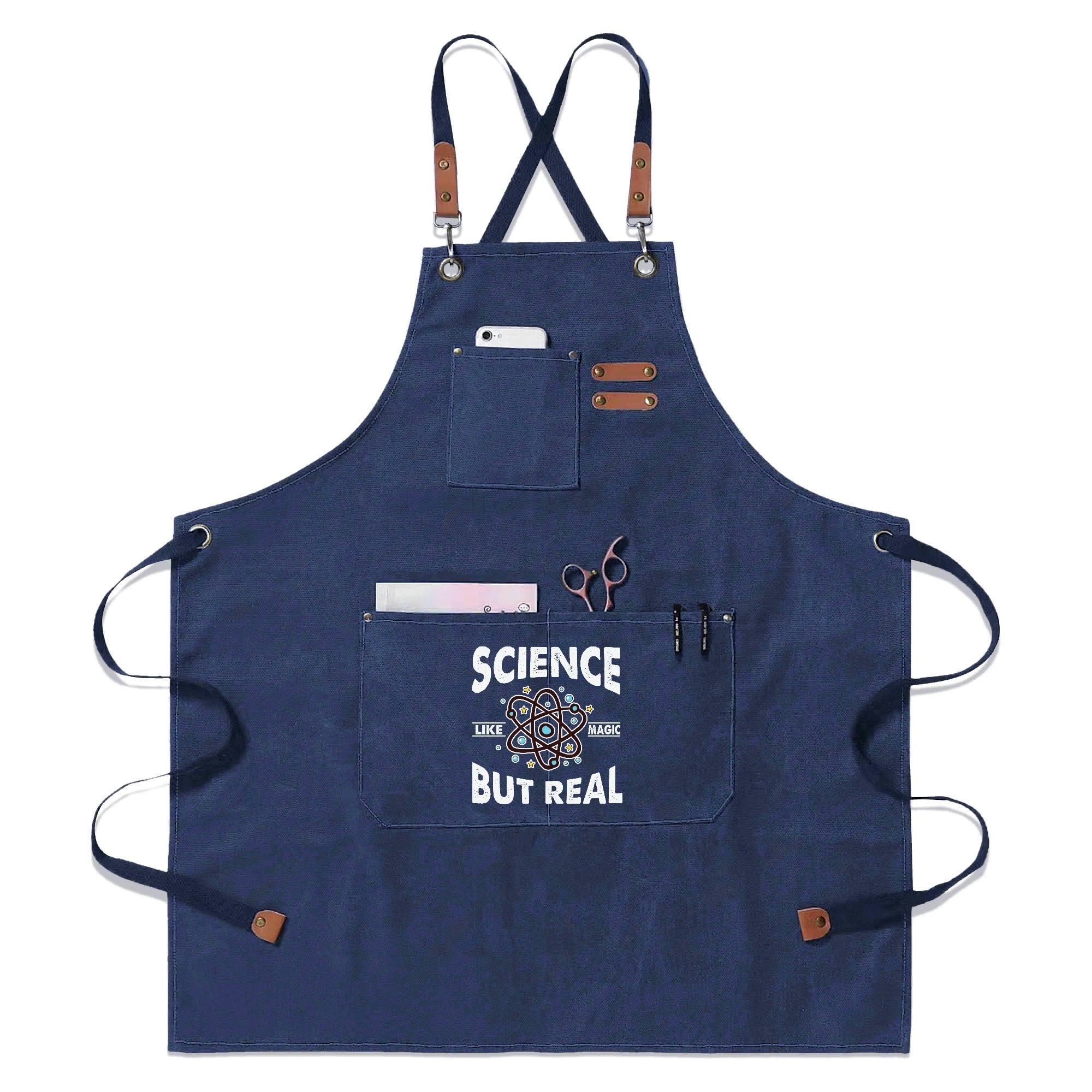 Science, Like Magic But Real - Unisex Canvas Cross Back Chef Apron with Large Pockets Royal Blue Canvas Apron Printed Offshore Science