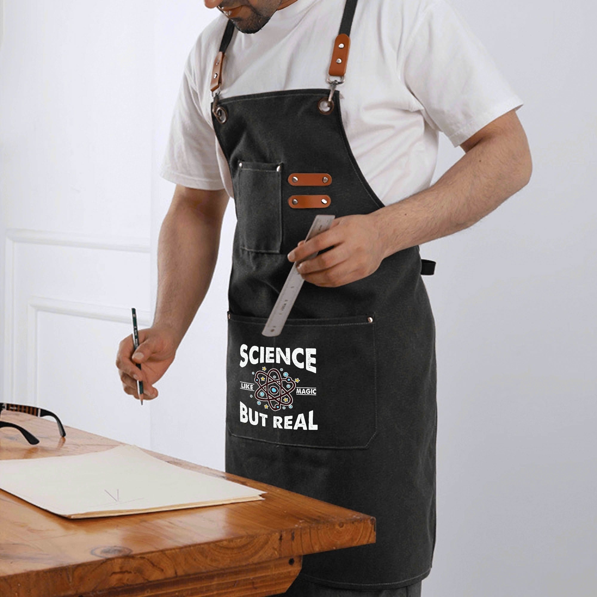 Science, Like Magic But Real - Unisex Canvas Cross Back Chef Apron with Large Pockets Canvas Apron Printed Offshore Science