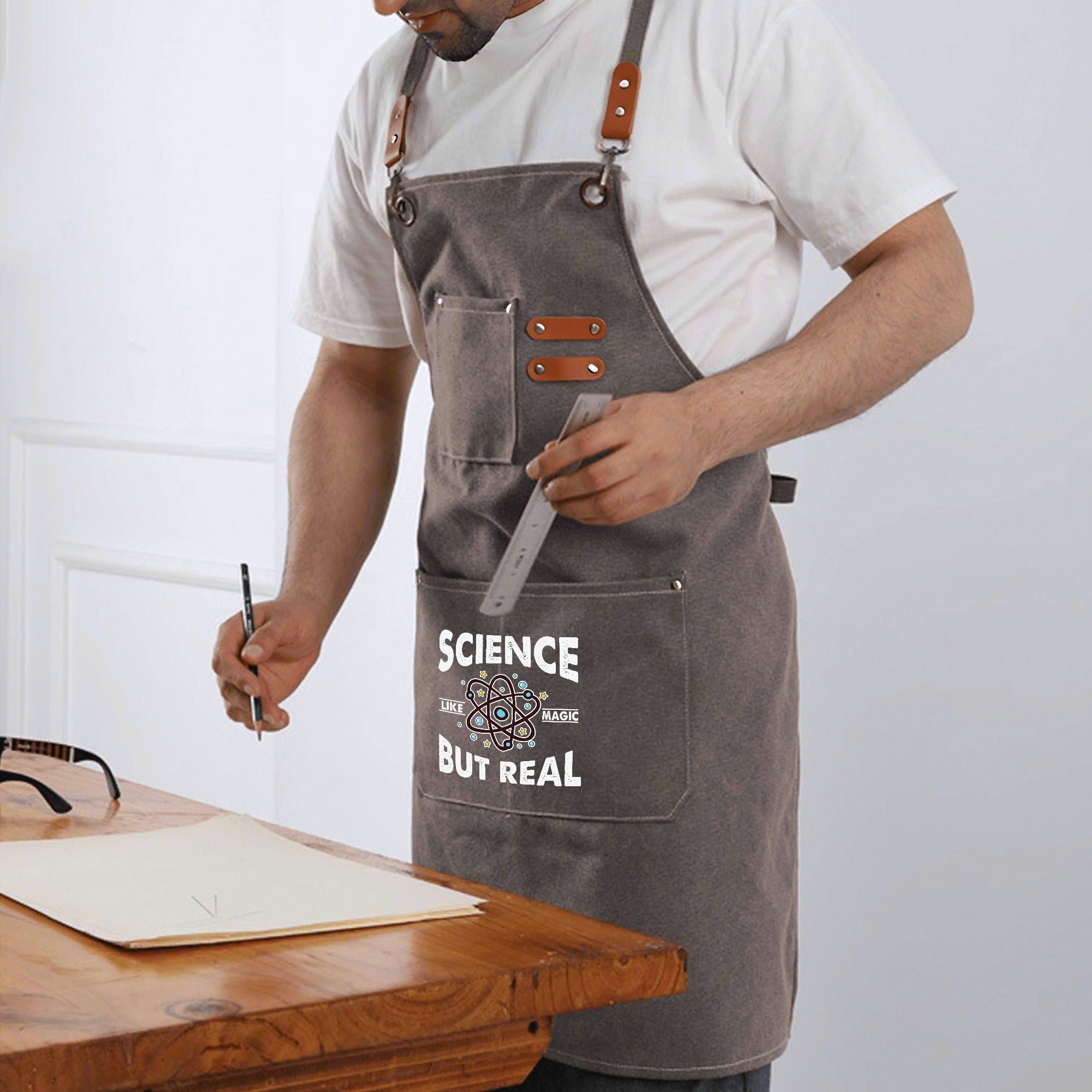 Science, Like Magic But Real - Unisex Canvas Cross Back Chef Apron with Large Pockets Canvas Apron Printed Offshore Science