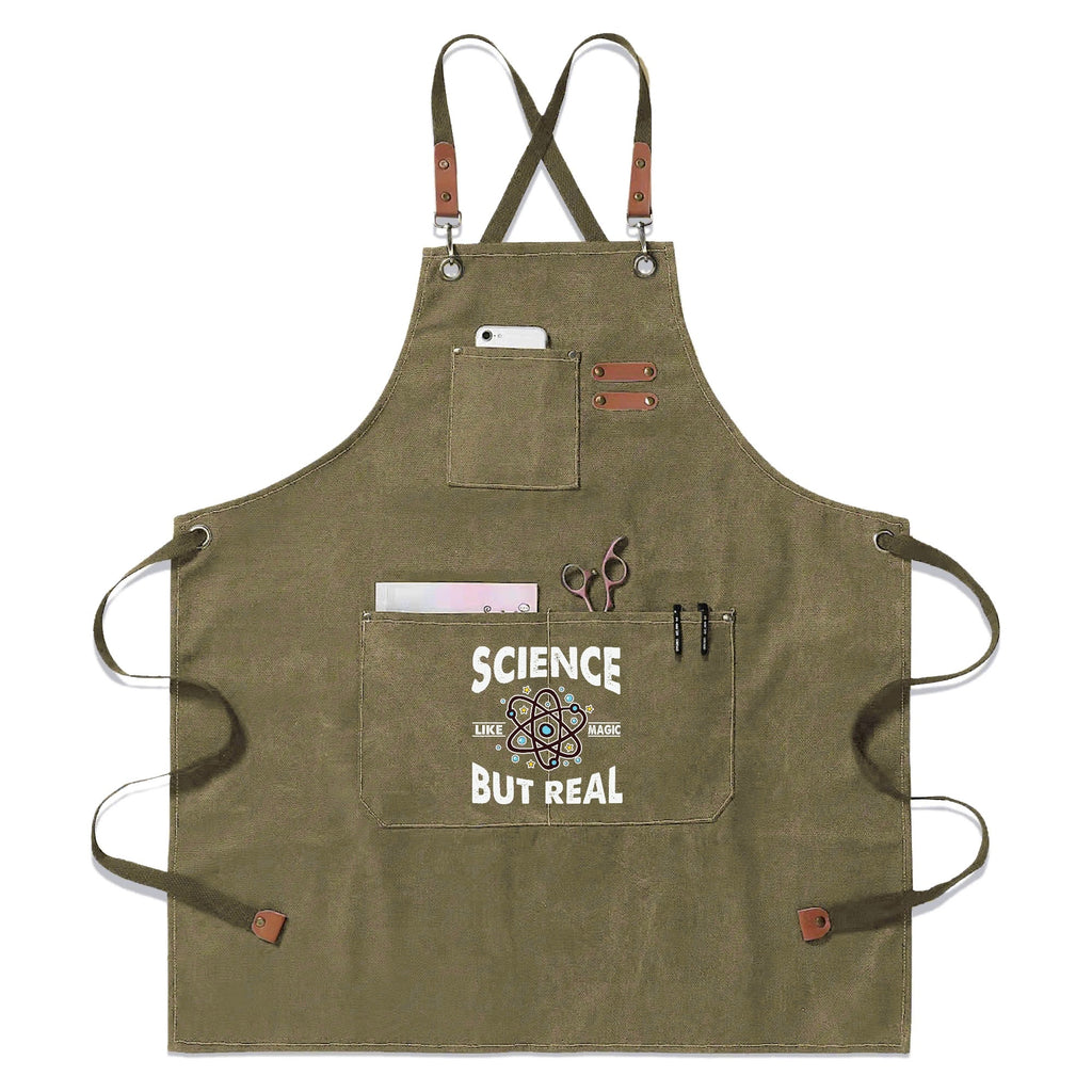Science, Like Magic But Real Unisex Canvas Cross Back Chef Apron with Large Pockets Olive Canvas Apron Printed Offshore Science