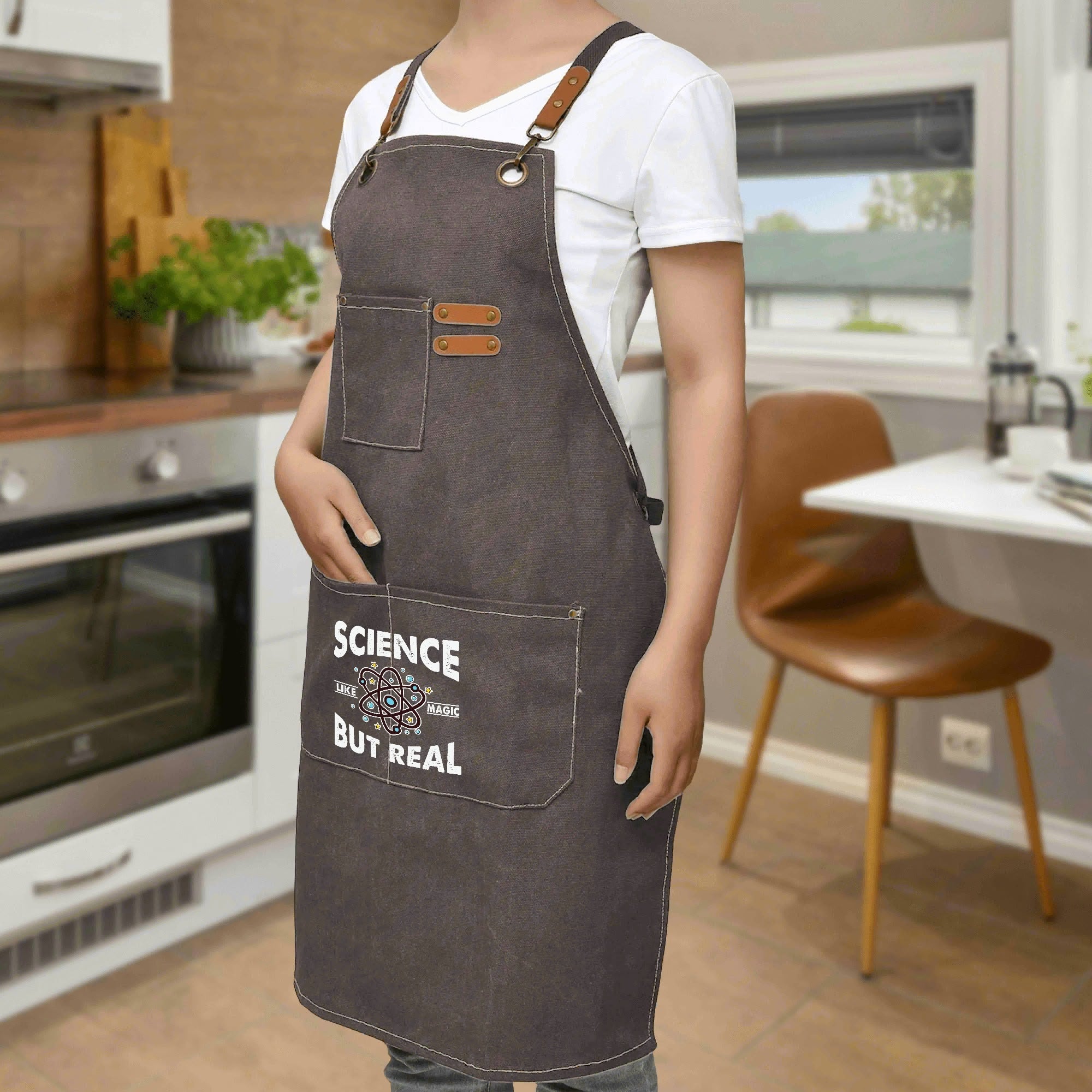 Science, Like Magic But Real - Unisex Canvas Cross Back Chef Apron with Large Pockets Canvas Apron Printed Offshore Science