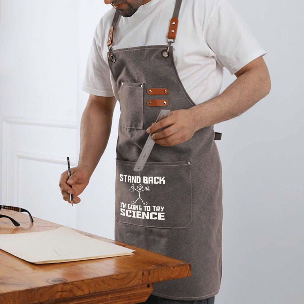 Stand Back, Im Going To Try Science Unisex Canvas Cross Back Chef Apron with Large Pockets Canvas Apron Printed Offshore Science