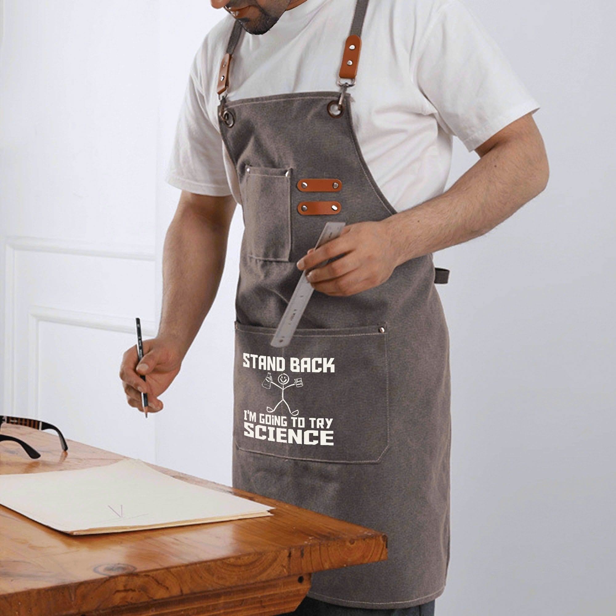 Stand Back, Im Going To Try Science - Unisex Canvas Cross Back Chef Apron with Large Pockets Canvas Apron Printed Offshore Science
