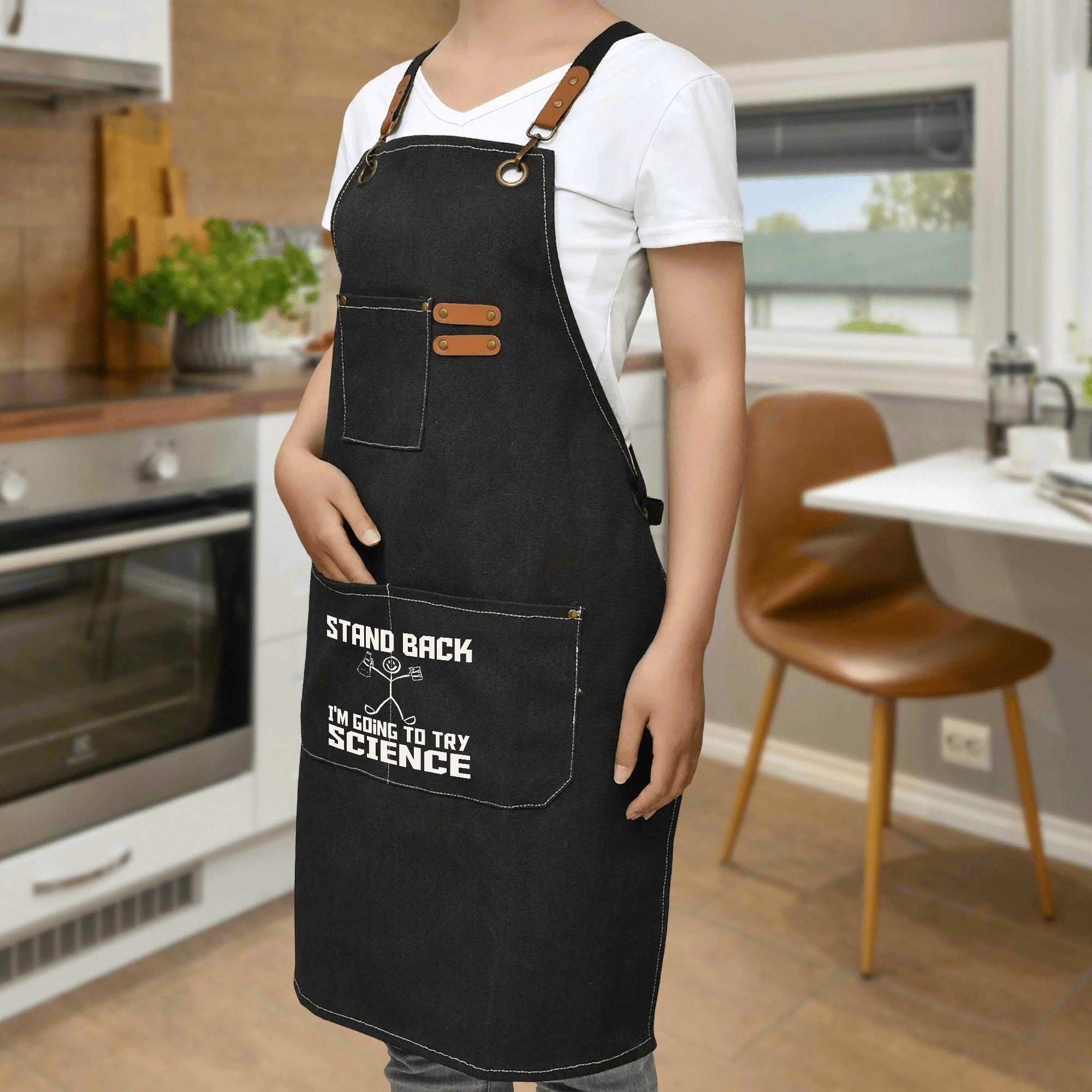 Stand Back, Im Going To Try Science - Unisex Canvas Cross Back Chef Apron with Large Pockets Canvas Apron Printed Offshore Science