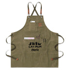 Personalised Cat Mum Unisex Canvas Cross Back Chef Apron with Large Pockets Olive Personalised Canvas Apron animal Mum Printed Offshore