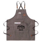 Personalised Cat Mum Unisex Canvas Cross Back Chef Apron with Large Pockets Gray Personalised Canvas Apron animal Mum Printed Offshore