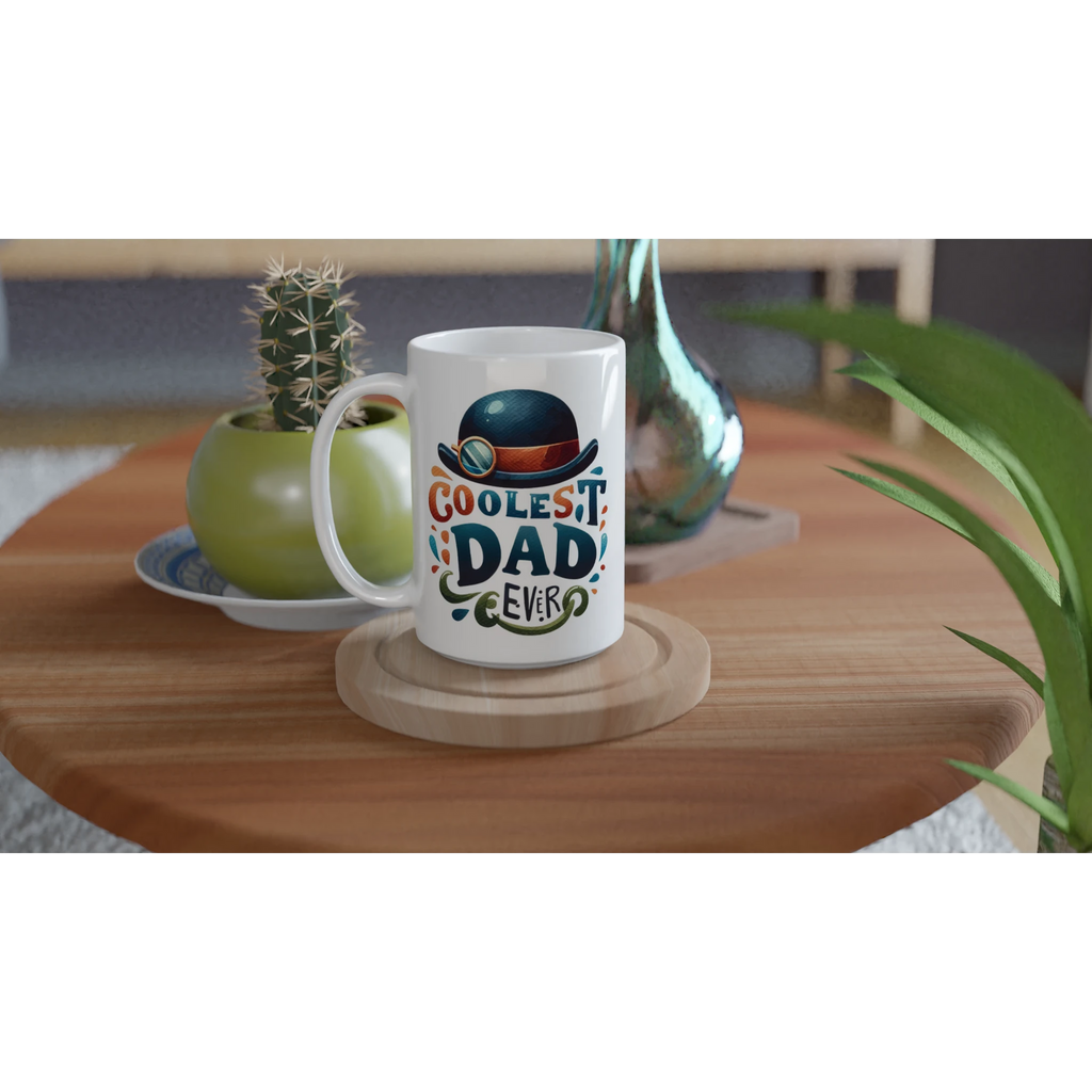 Personalise - Coolest Dad Ever - White 15oz Ceramic Mug Personalised 15oz Mug customise Dad Globally Fulfilled personalise