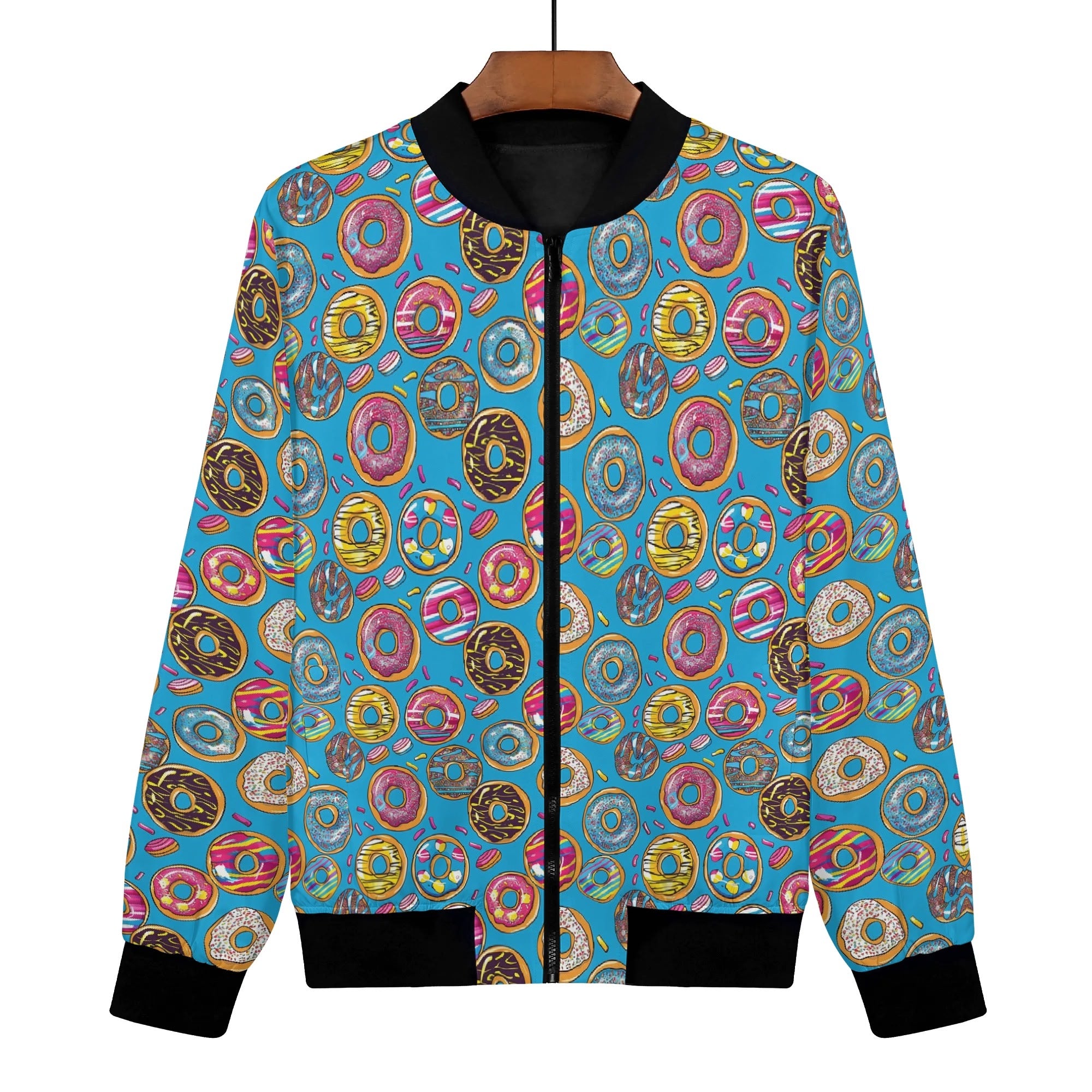 Doughnuts On Blue Womens Zip Up Bomber Jacket 4XL Printed Offshore