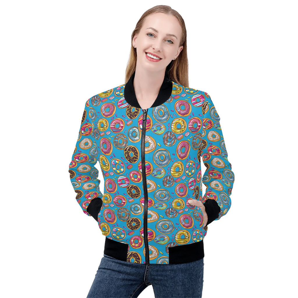 Doughnuts On Blue Womens Zip Up Bomber Jacket Printed Offshore
