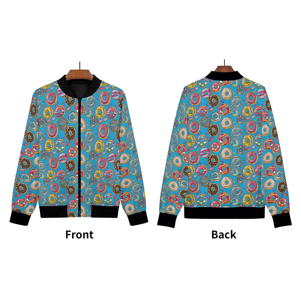 Doughnuts On Blue Womens Zip Up Bomber Jacket Printed Offshore