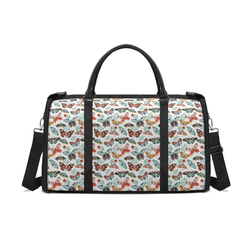 Personalised Pretty Moths And Butterflies Foldable Travel Bag Black Personalised Foldable Travel Bag animal Printed Offshore