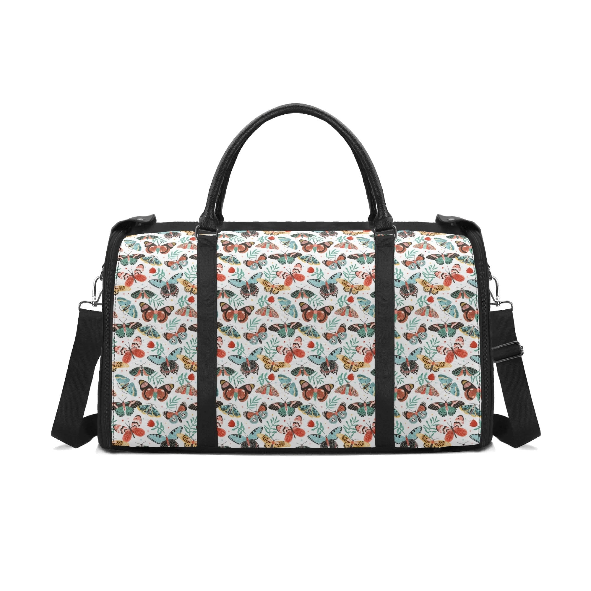 Personalised Pretty Moths And Butterflies Foldable Travel Bag Black Personalised Foldable Travel Bag animal Printed Offshore
