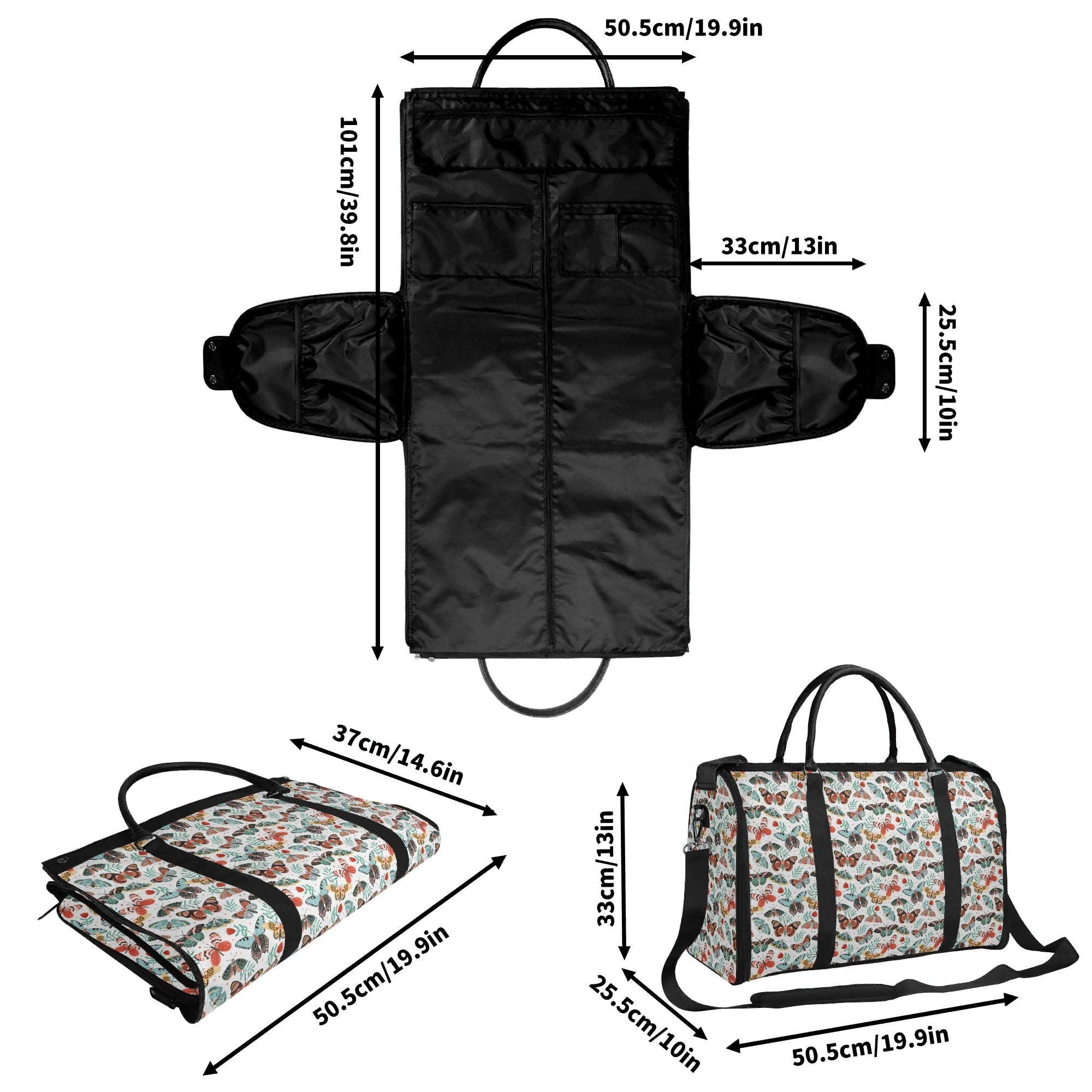 Personalised Pretty Moths And Butterflies Foldable Travel Bag Personalised Foldable Travel Bag animal Printed Offshore