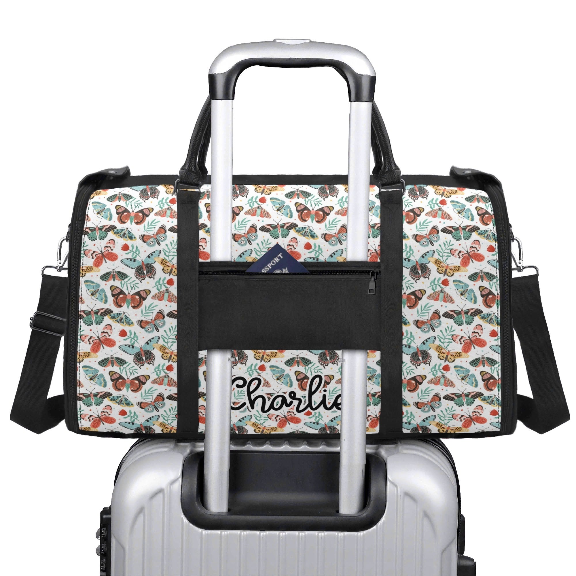 Personalised Pretty Moths And Butterflies Foldable Travel Bag Personalised Foldable Travel Bag animal Printed Offshore