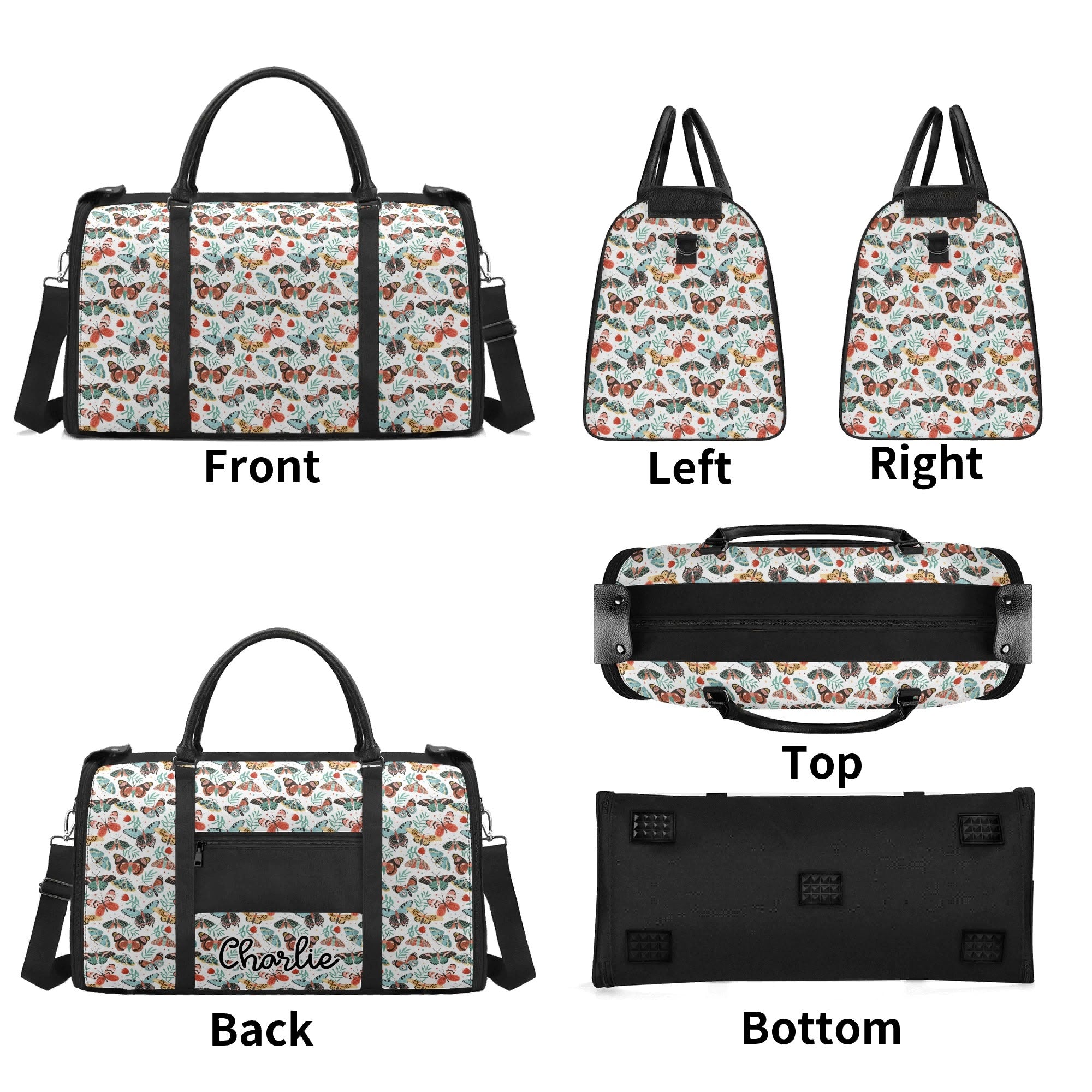 Personalised Pretty Moths And Butterflies Foldable Travel Bag Personalised Foldable Travel Bag animal Printed Offshore