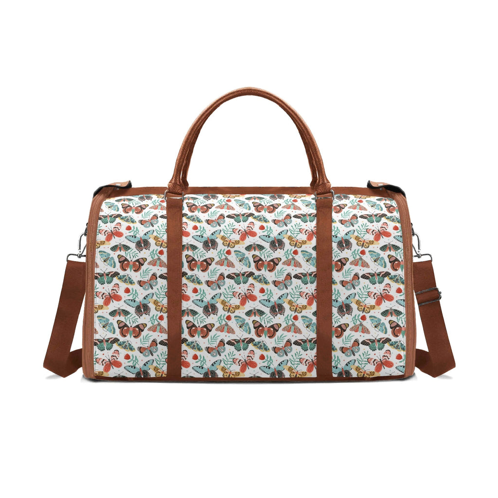Personalised Pretty Moths And Butterflies Foldable Travel Bag Brown Personalised Foldable Travel Bag animal Printed Offshore