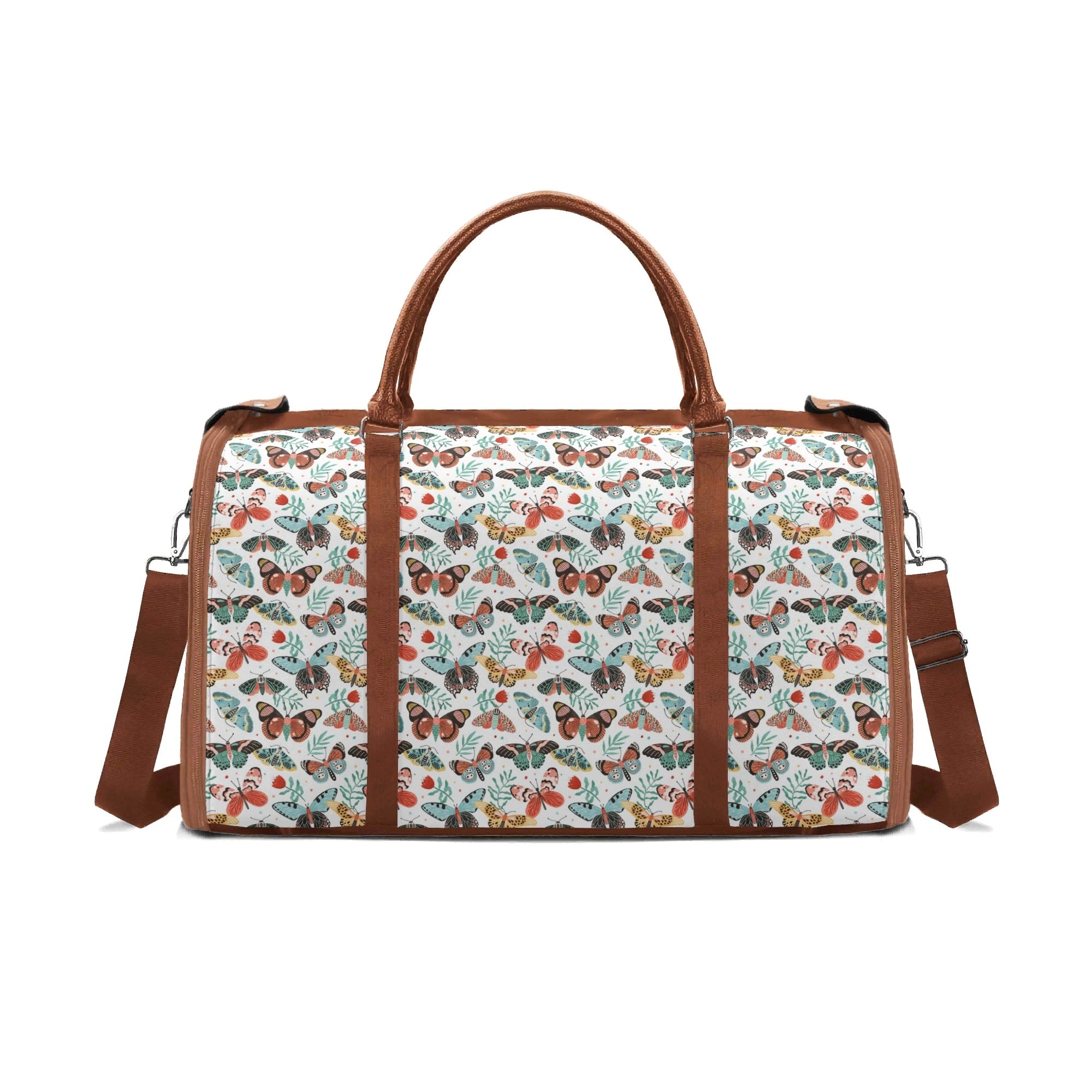 Personalised Pretty Moths And Butterflies Foldable Travel Bag Brown Personalised Foldable Travel Bag animal Printed Offshore